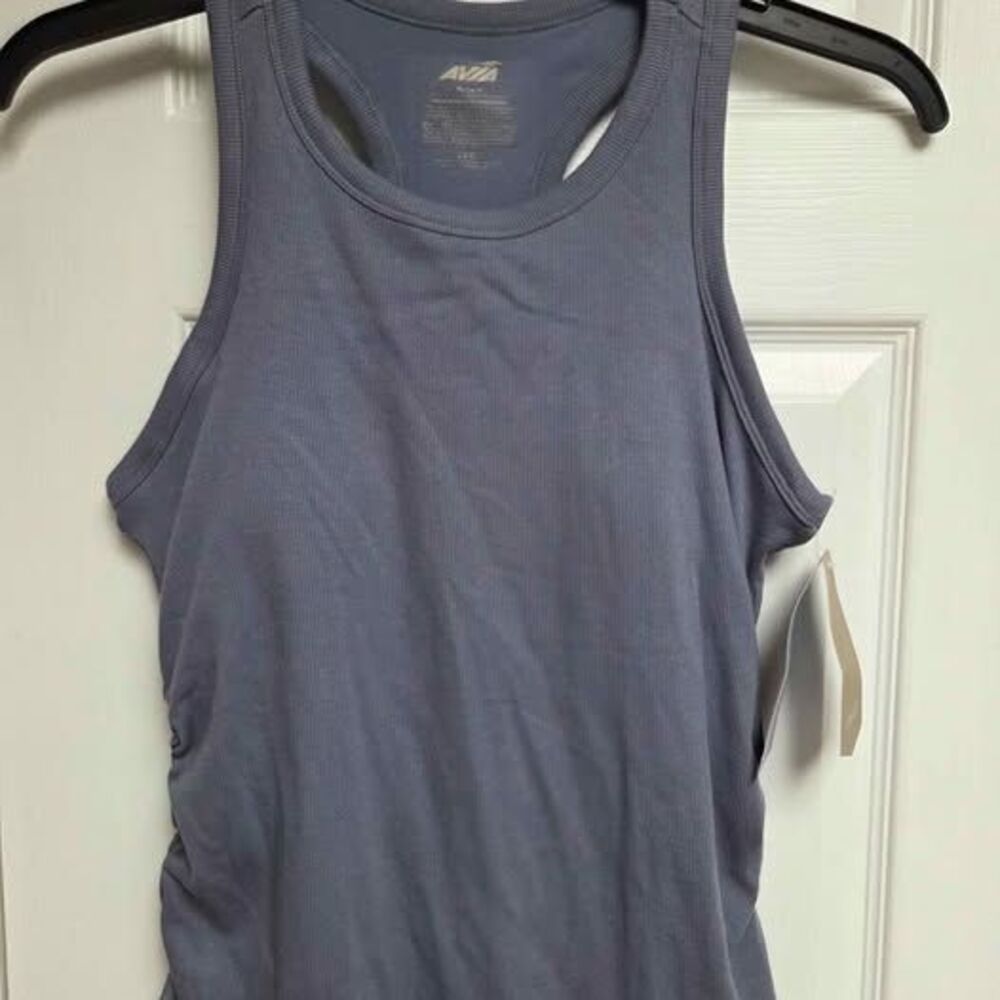 Avia womens XL blue ruched rib tank with built-in bra new with tags